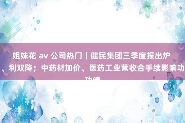 姐妹花 av 公司热门｜健民集团三季度报出炉 营、利双降；中药材加价、医药工业营收合手续影响功绩