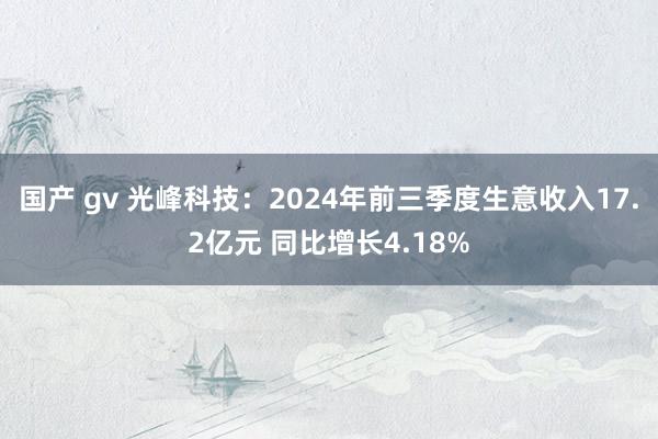 国产 gv 光峰科技：2024年前三季度生意收入17.2亿元 同比增长4.18%