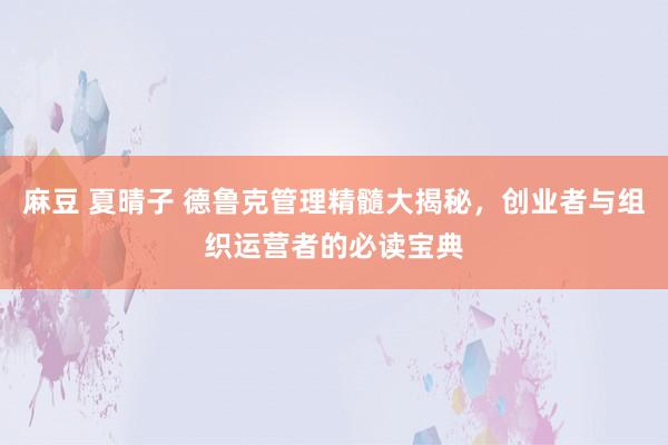 麻豆 夏晴子 德鲁克管理精髓大揭秘，创业者与组织运营者的必读宝典